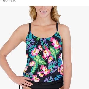 Caribbean Joe Ladies Size 10 NWT Blouson Tankini Top